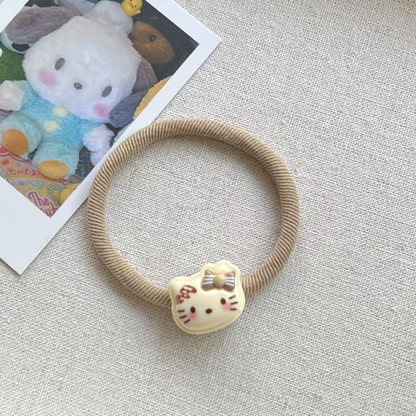 Coffee-colored cream kt cat hair tie, Korean-style hair tie, basic high-elasticity bun, simple and niche side bangs clip pic 5
