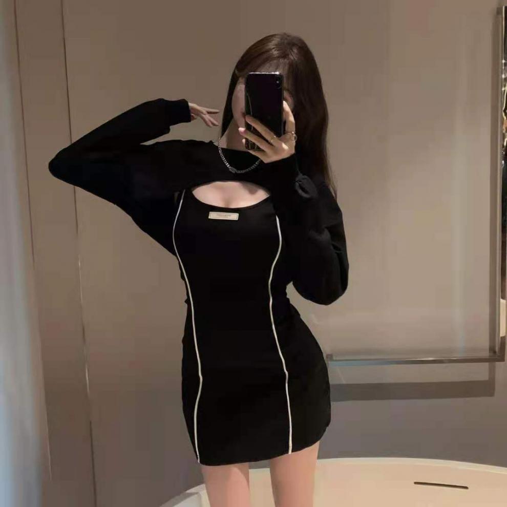德绒吊带连衣裙女性感纯欲气质包臀短裙秋季新款打底裙子两件套装详情13