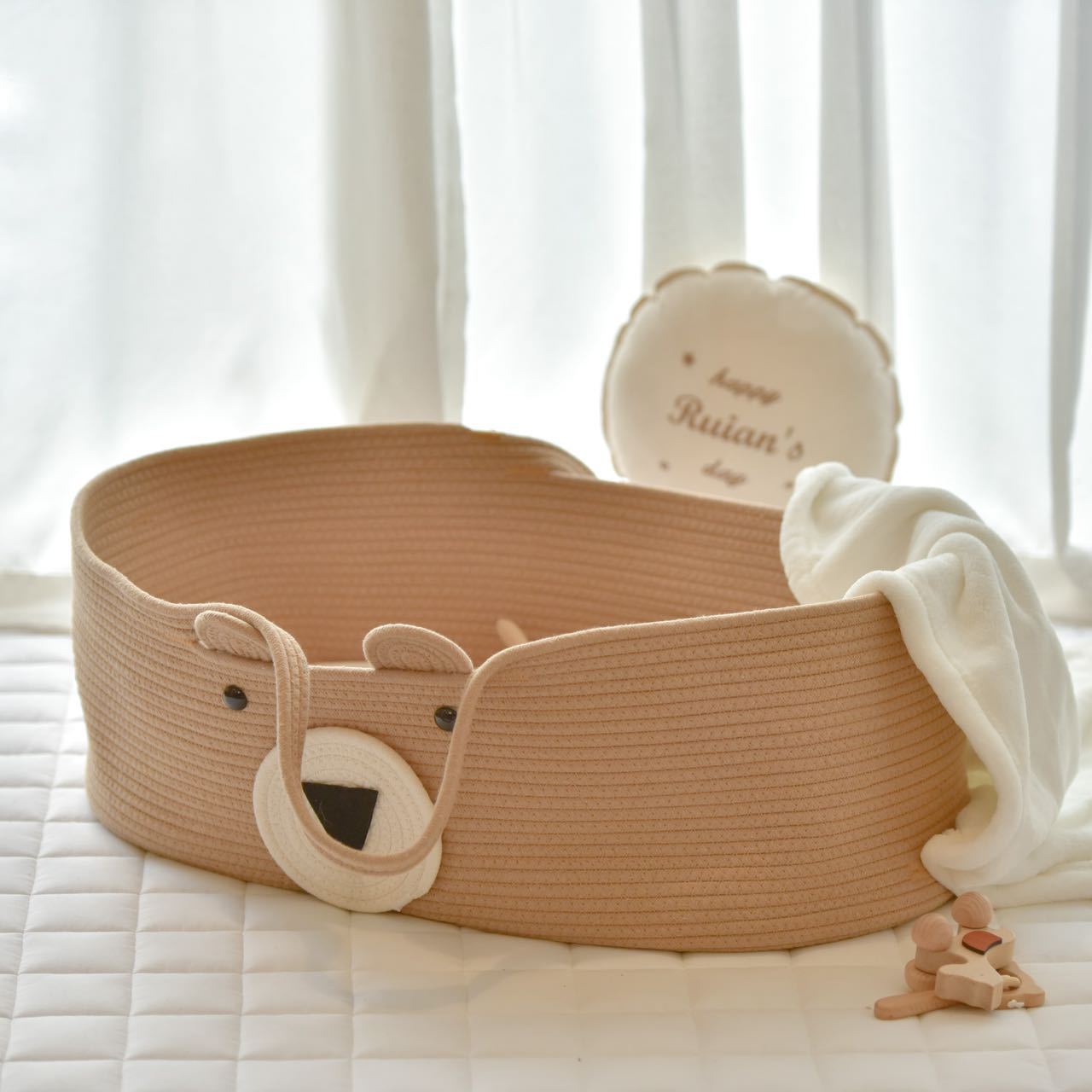 Portable pure cotton woven baby sleeping basket, portable baby crib for going out pic 31