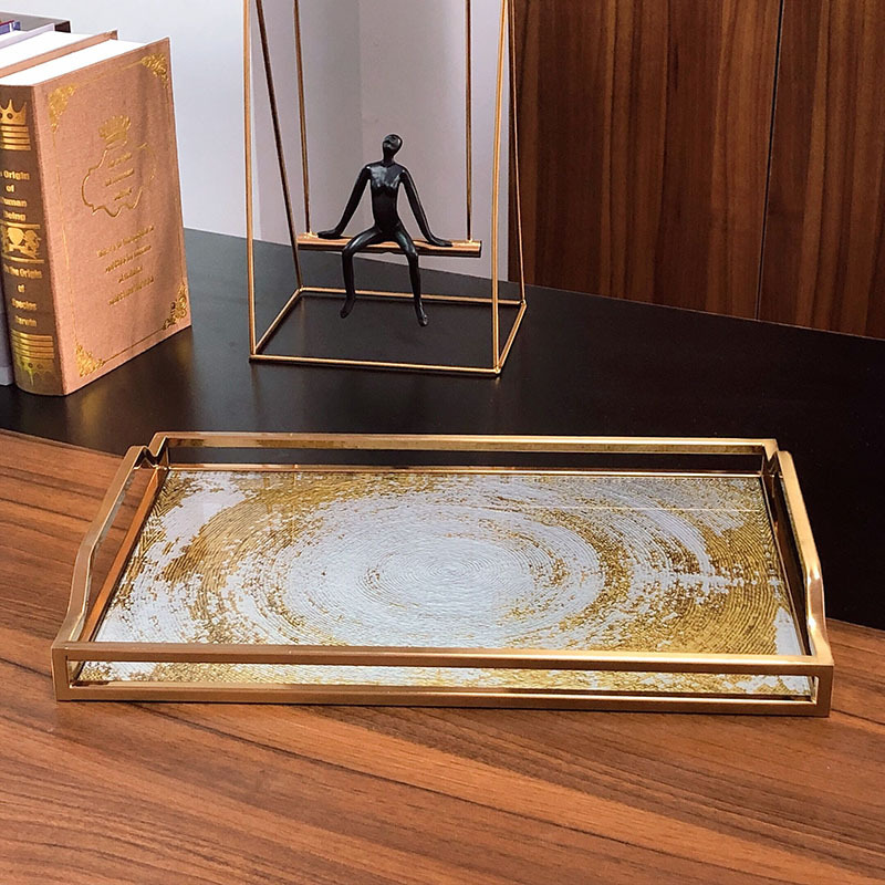 European-style light luxury metal tray, rectangular American retro home living room coffee table, water cup, tea tray, glass fruit plate pic 4