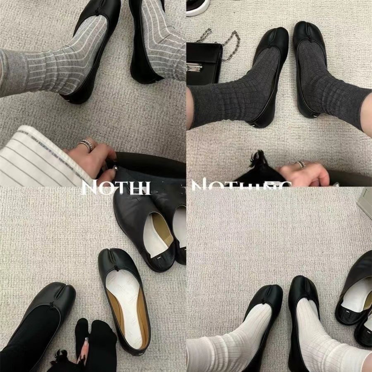 新款秋冬日系显瘦竖条二趾袜女纯色基础中筒极简袜分指袜子堆堆袜详情4