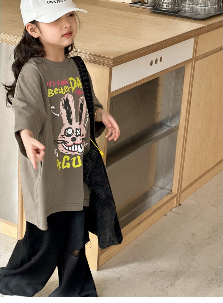 儿童短袖t恤女童夏装2025新款男童半袖体恤宽松休闲卡通洋气上衣详情40