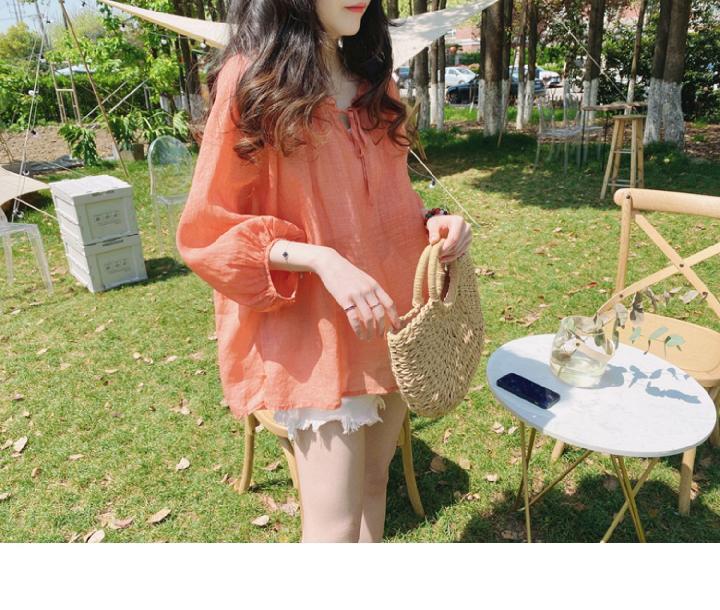 娃娃衫大码衬衫韩版棉麻上衣女式夏款宽松透气七分袖防晒小衫T恤详情12