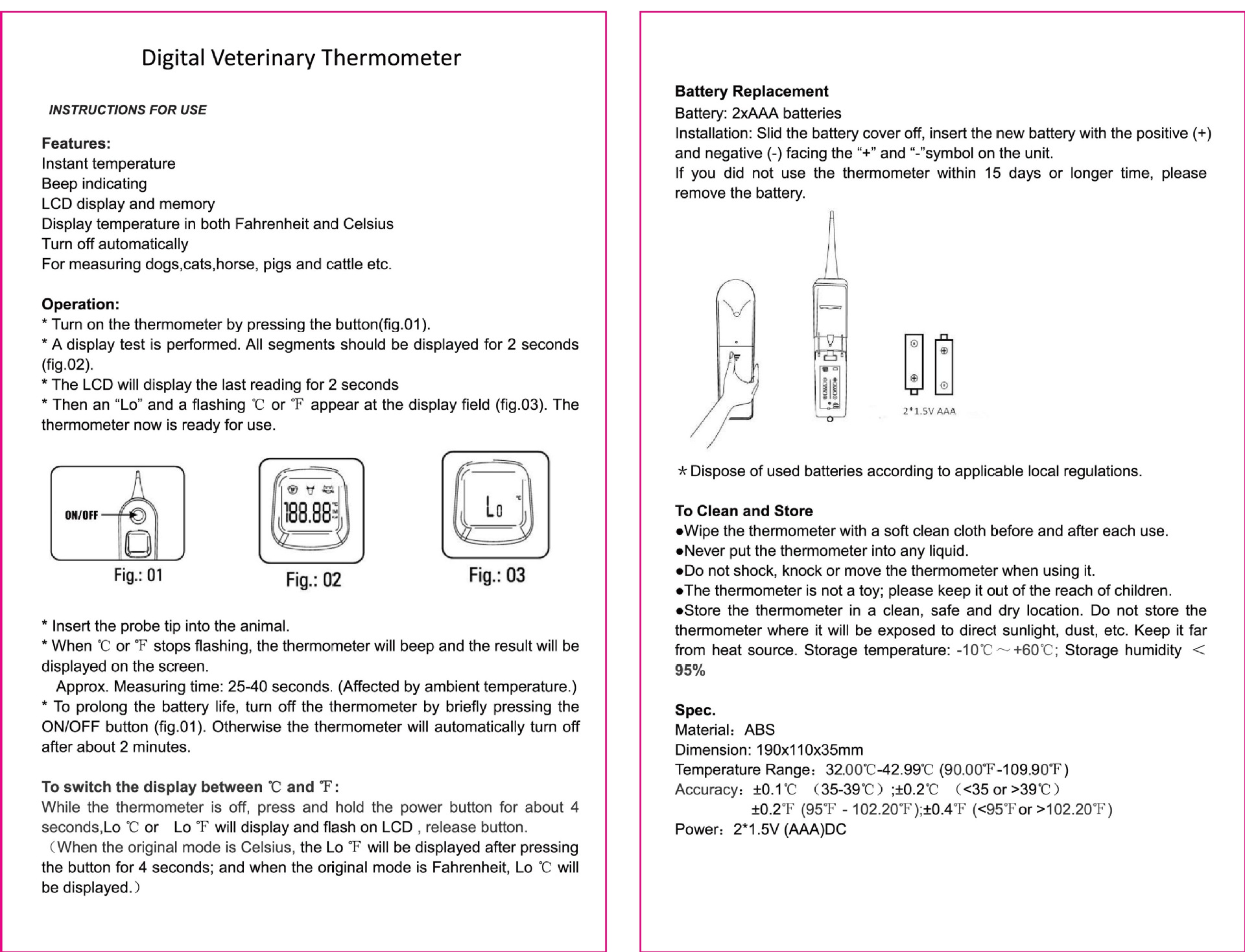 Veterinary electronic thermometers and thermometers for pigs, cattle and sheep, cats and dogs, and soft-tipped thermometers for pets pic 6