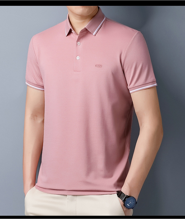 Lujo gran marca hombre morera seda manga corta polo verano 2024 nuevo medio y joven casual color sólido camiseta de gama alta pic 10