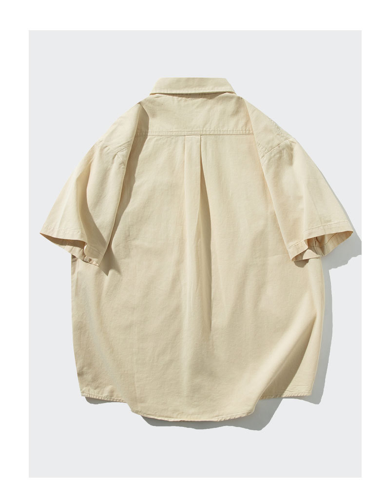 OLA 春秋款男士宽松休闲百搭简约纯色翻领短袖纯棉衬衫上衣外套详情18