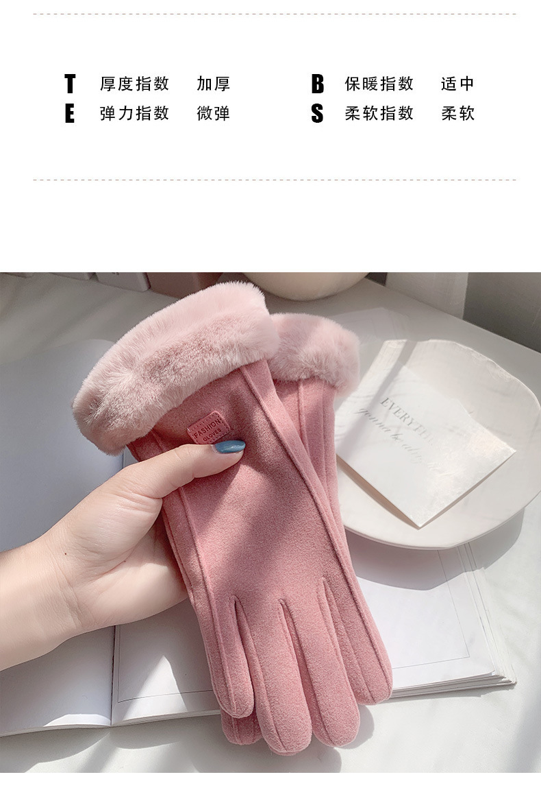 For women, winter gloves are thickened with fleece for warmth and touch screens. They are cotton gloves for driving, cycling and skiing. For women, autumn and winter gloves are made of faux cashmere pic 2