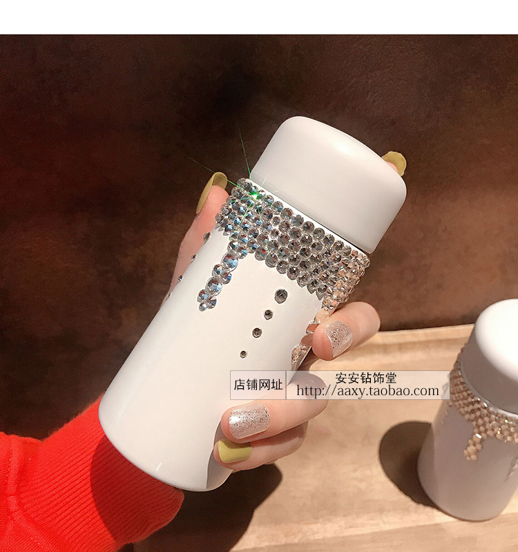 Mini insulated cup with water diamond, cute and small pocket, portable water cup with diamond inlaid personality, 150ml, lightweight stainless steel for women pic 1