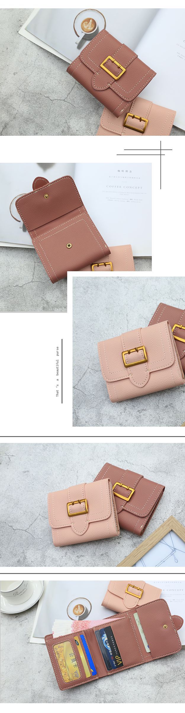 钱包女新款短款百搭清新三折大容量方形卡位学生小钱包零钱包详情3