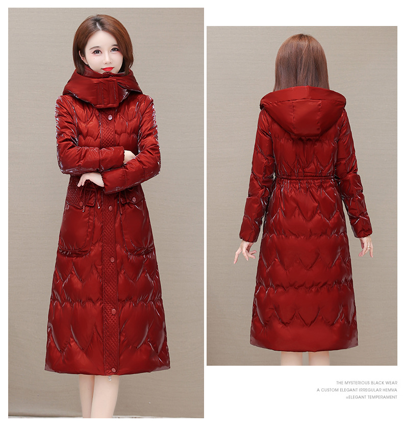 Estilo elegante con capucha nueva chaqueta para mujeres invierno 2022 temperamento con cordones slim estilo medio largo abrigo para mujeres pic 14