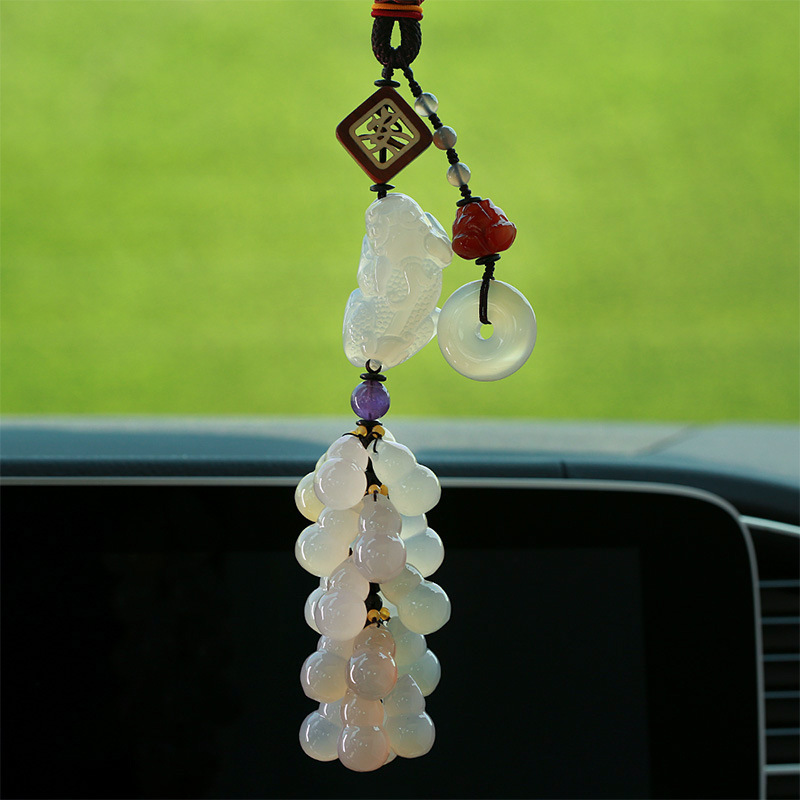 Natural white chalcedony PI Xiu chalcedony gourd car pendant for men and women, creative car rearview mirror interior decoration, exquisite car pendant pic 3