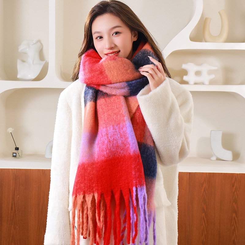 圈圈纱彩色AC格子围巾女冬季加厚保暖仿马海毛粗须仿羊绒披肩外贸详情21