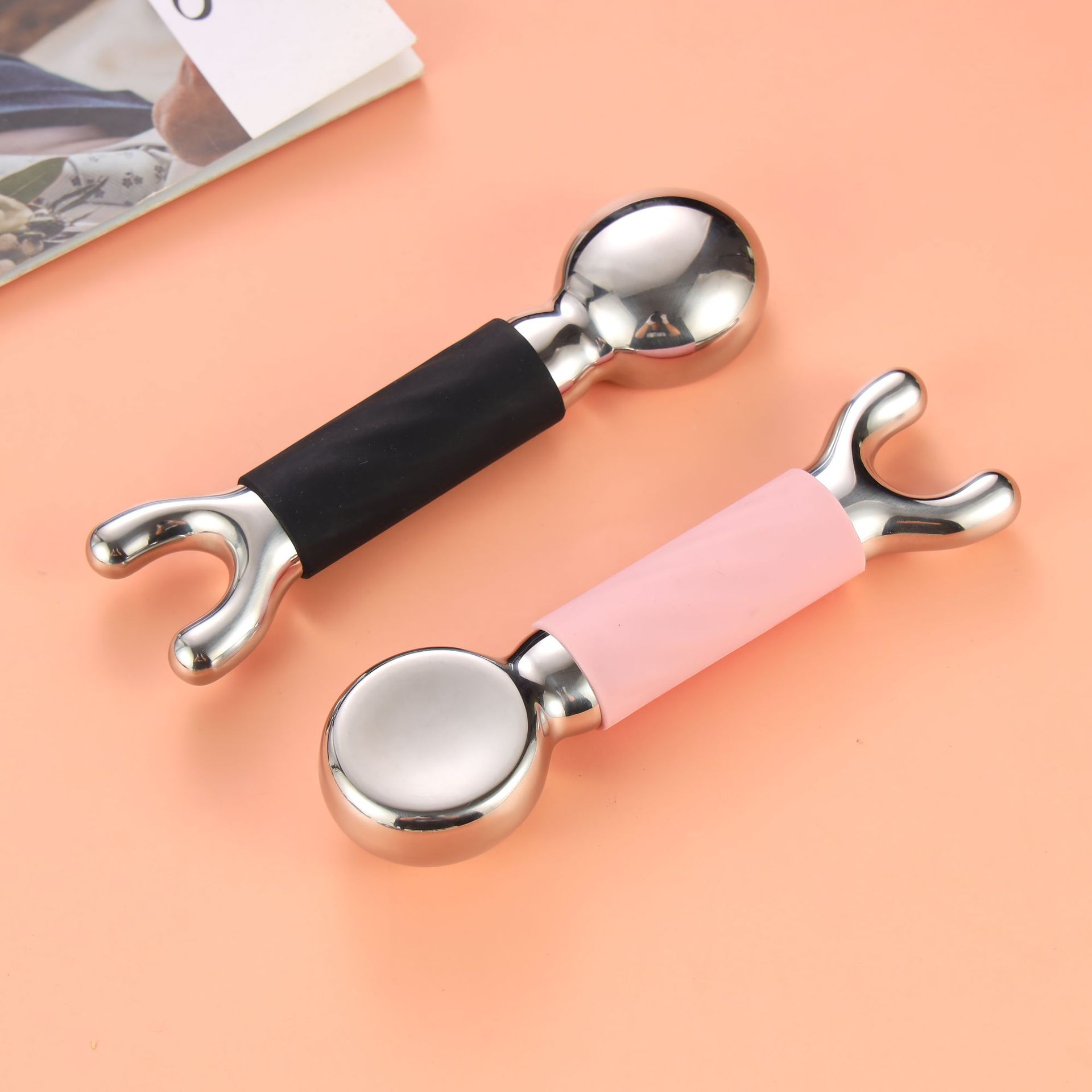 Customized new stainless steel ice massage device, facial beauty ice hammer, cold and hot facial skin care massage ice wave ball pic 8