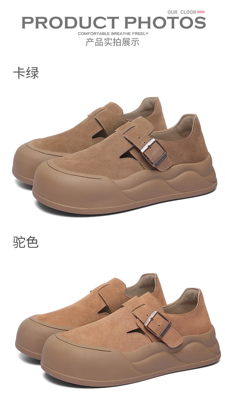 真皮厚底勃肯鞋女2024秋季新款英伦风复古大头磨砂休闲百搭女鞋详情17