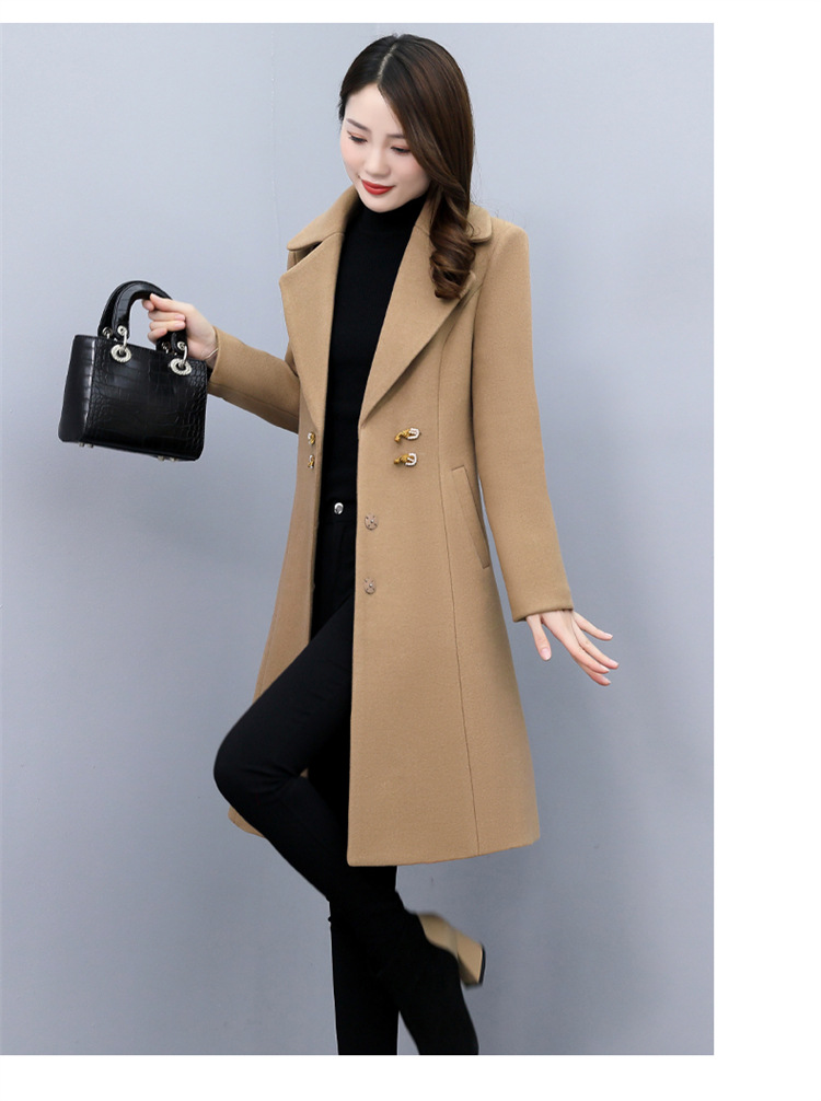 High-end woolen overcoat for women, mid-length, 2021 new autumn and winter Korean style, fashionable and elegant, fitted suit collar jacket pic 12