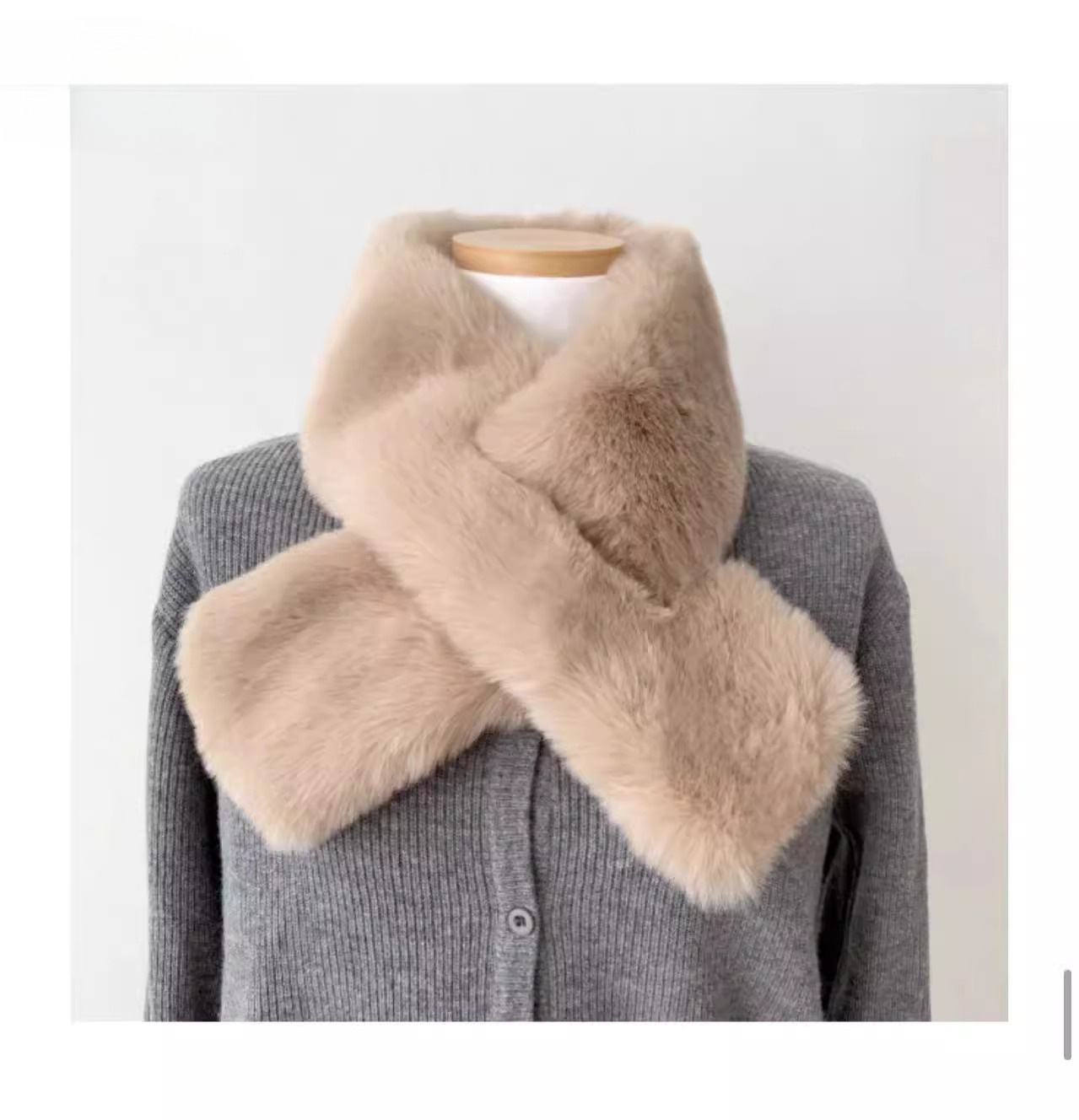 2024新款毛绒围巾女冬季韩版百搭保暖围脖学生加厚交叉脖套仿兔毛详情10