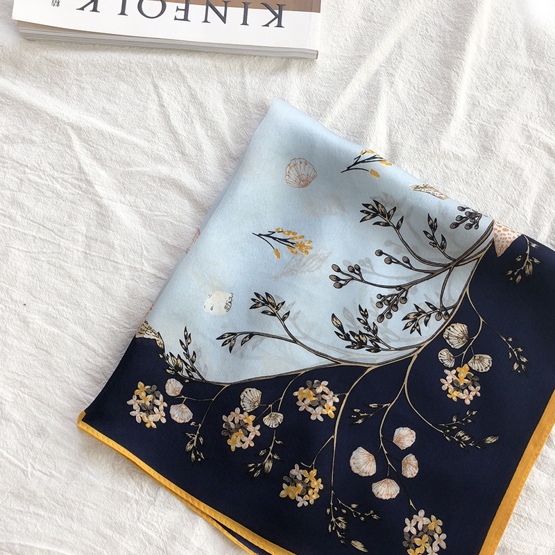 Wholesale silk scarves for overseas gifts and return gifts, cross-border silk autumn and winter decorative plain crepe satin 53cm floral neckerchiefs, small square scarves pic 62