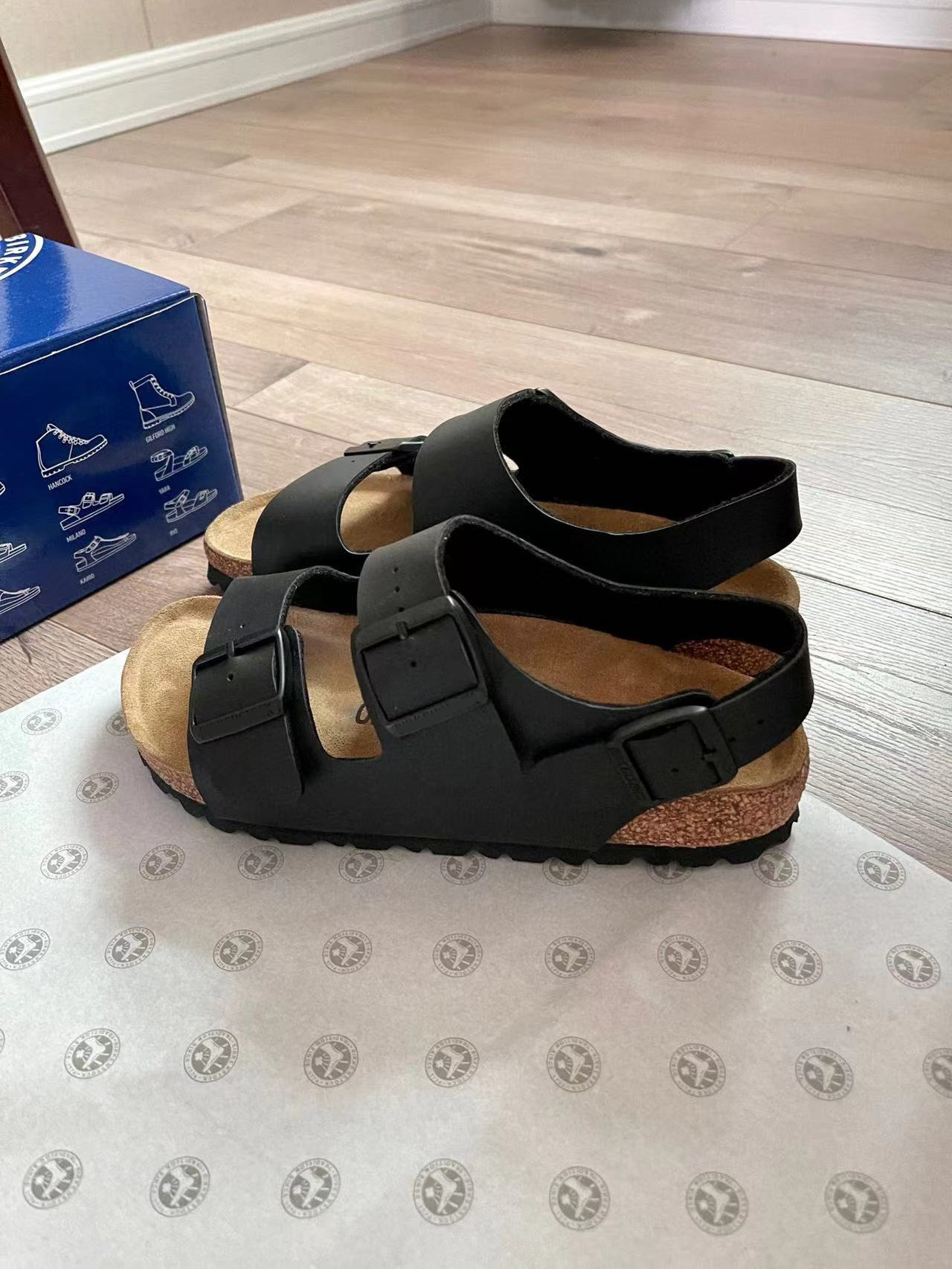 BK全牛皮勃肯鞋真皮软木凉鞋复古男女款厚底双排扣棕色大码博肯鞋详情30