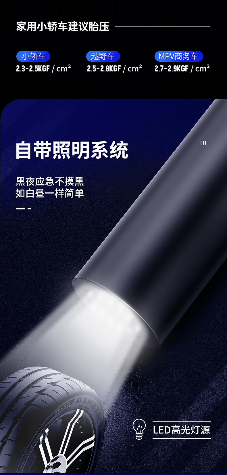 carsun digital display all-aluminum alloy intelligent air pump, car tire air pump, 12V illuminated air pump pic 11