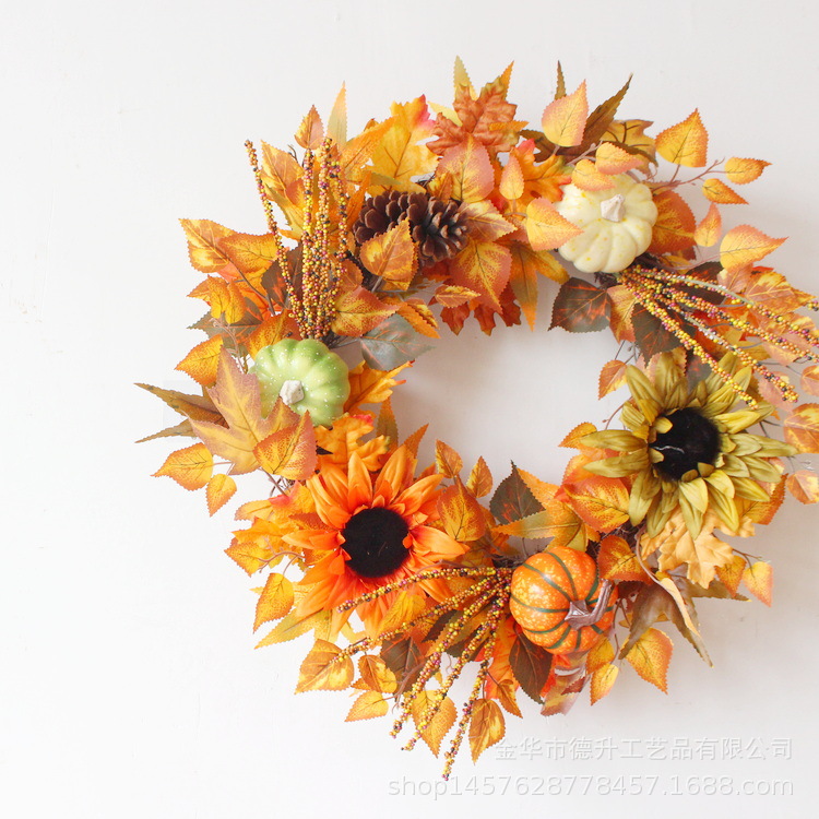 Desheng 2021 Cross-border E-commerce Amazon Autumn Color Gratitude Harvest Festival Pumpkin, Maple Leaf, Berry, Vine Ring and Wreath Decoration pic 10