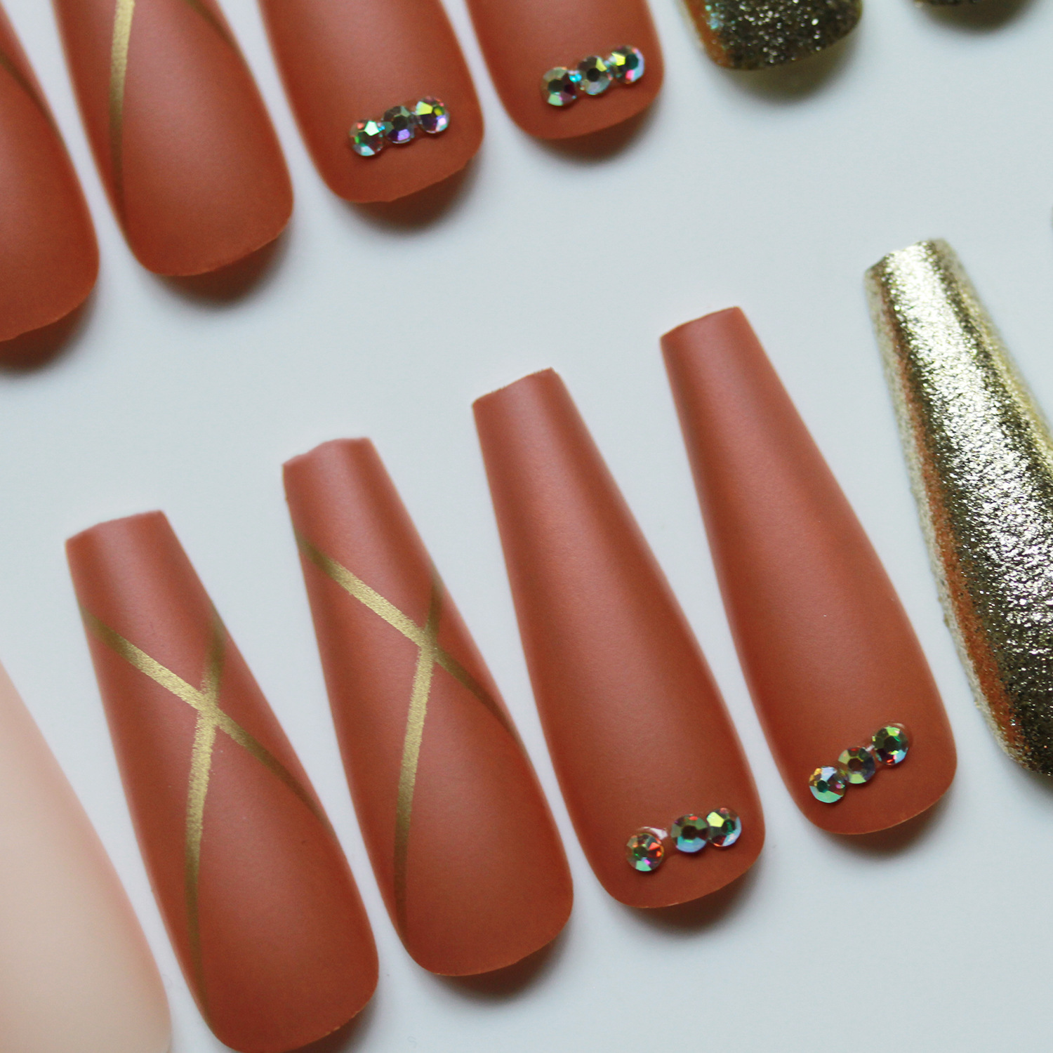 Special offer on 30 pieces of long ballet nail nail patches with diamonds pic 36