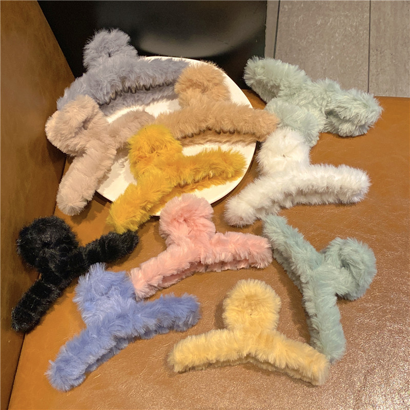 2023新款秋冬毛绒后脑勺发抓夹 网红毛绒可爱优雅鲨鱼夹发夹头饰详情11