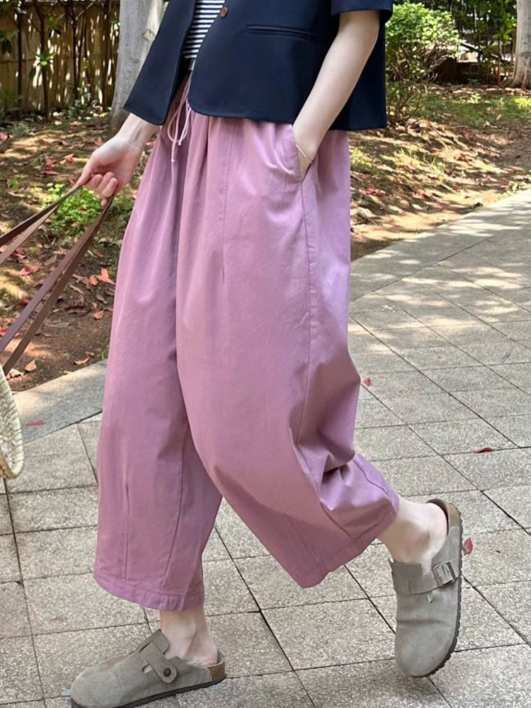 很少见这么好看！玫粉色日系休闲宽松气球裤松紧腰休闲裤女阔腿裤详情2