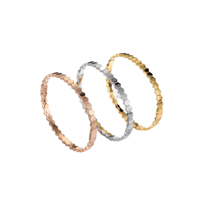 Simple honeycomb titanium steel bracelet, a high-end 18k gold couple bracelet for women, a versatile stainless steel accessory for Internet celebrities pic 6