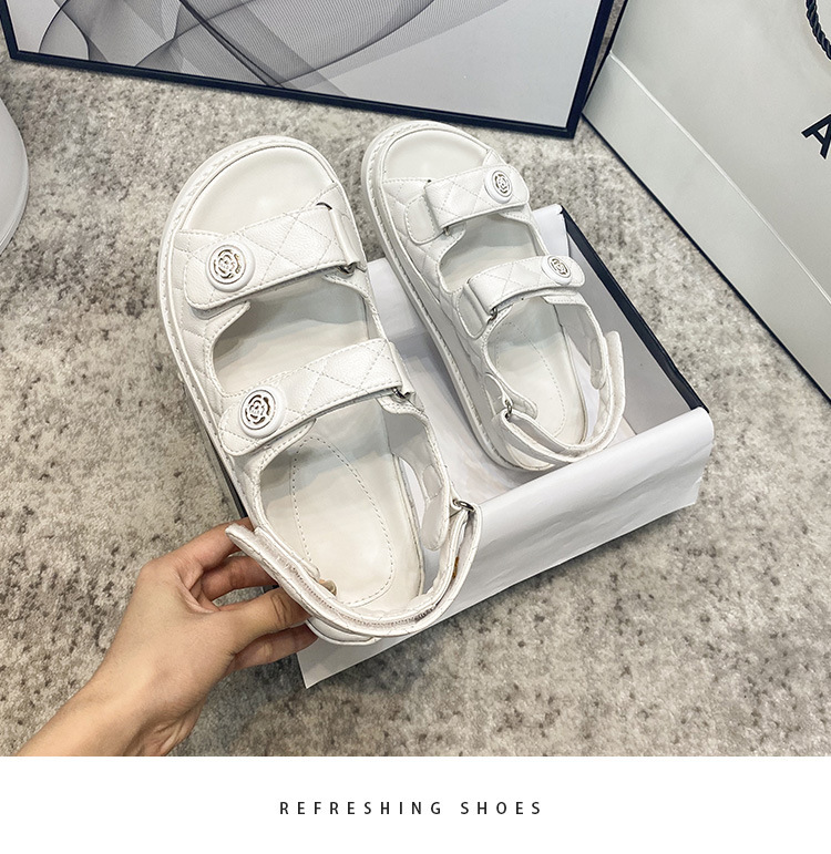 小香风凉鞋女2024新款仙女风真皮魔术贴夏新款百搭平底女鞋ins潮~详情21