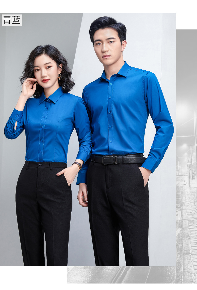 Factory direct supply of long-sleeved white bamboo fiber shirts for men, blue workwear no-iron fitted shirts for women, both men and women pic 43