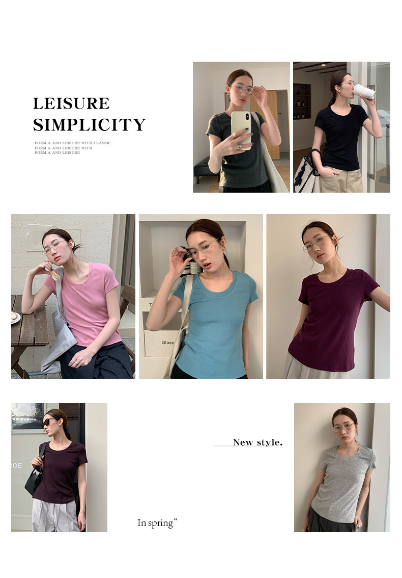 【11 Colors 】 Basic round-neck short-sleeved T-shirt for women 2025 Spring/Summer New simple and versatile solid color top T003 pic 17