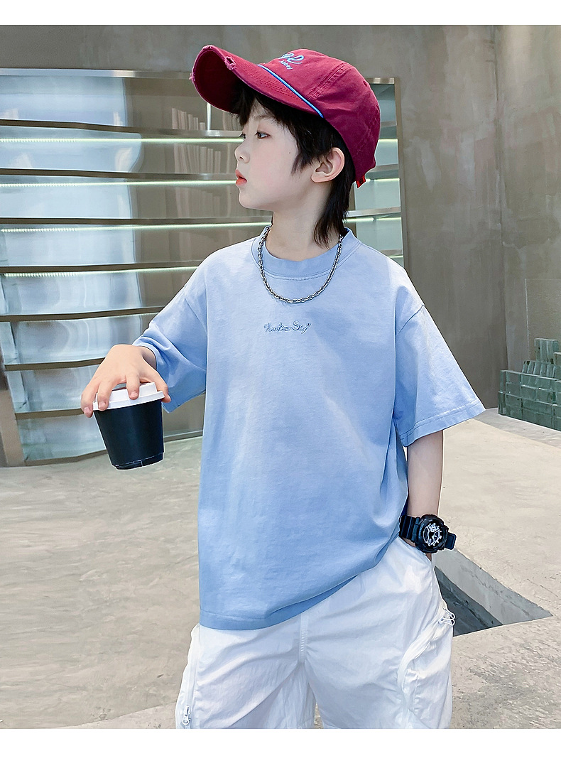 Summer dopamine-gradient short-sleeved T-shirt for boys 2025 New style summer half-sleeved ice-feel top for teenagers and children pic 9