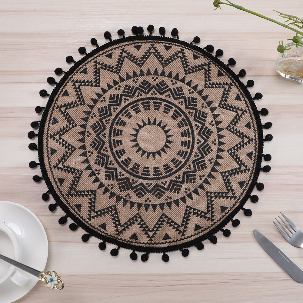 Moroccan-style anti-slip faux linen printed small wool ball placemats, home decorative MATS, high-end light luxury table MATS for hotels and homestays, heat-insulating MATS, placemats, heat-resistant MATS pic 4