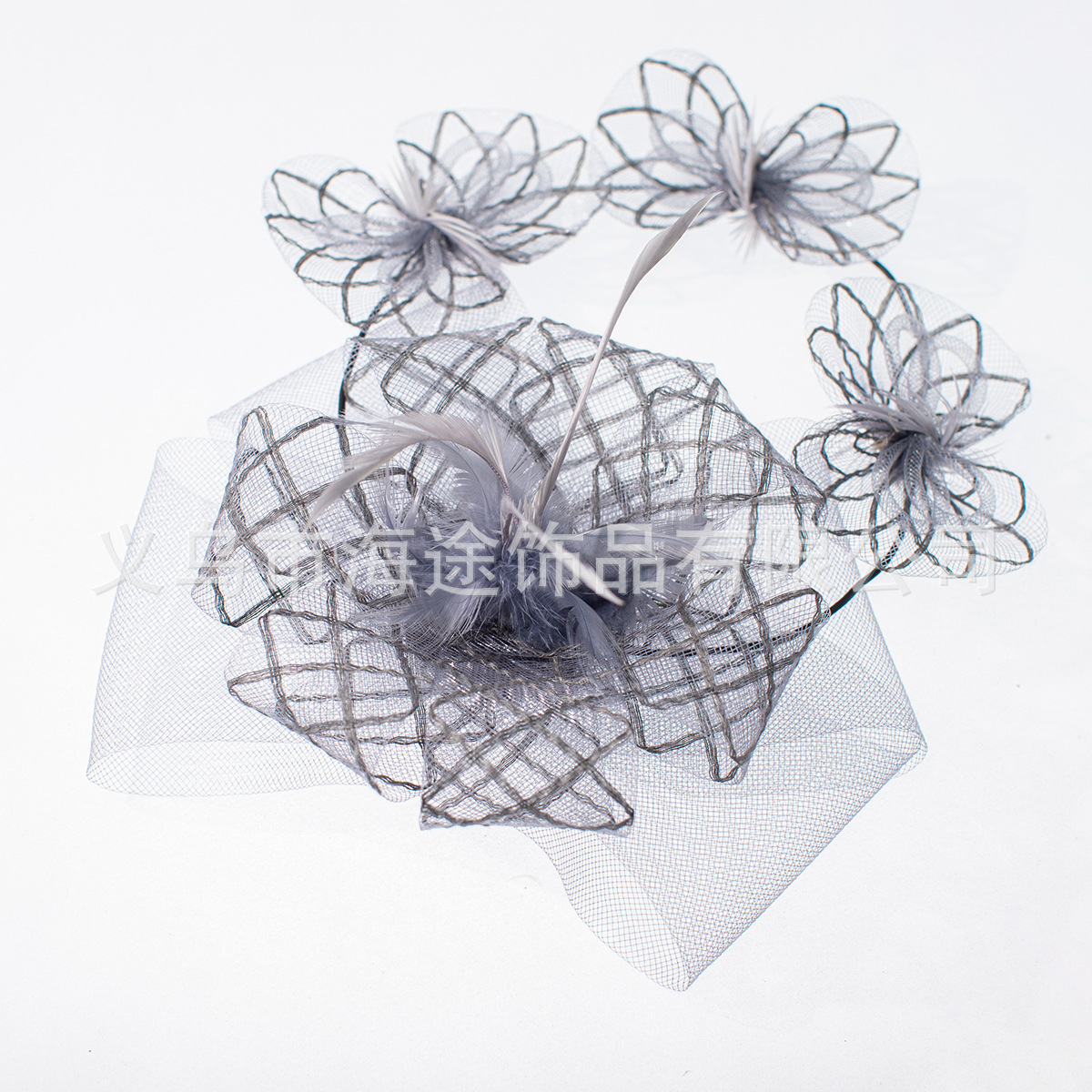 New forest-themed creative silver feather mesh flower headwear, European and American fashionable hair clips, any style bridal hair accessory pic 6