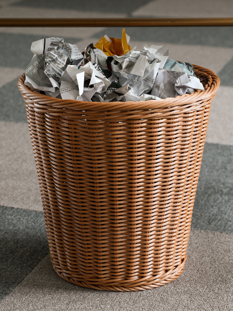 家用垃圾篓仿藤编田园厨房垃圾桶圆桶形花盆客厅收纳垃圾框废纸篓详情5