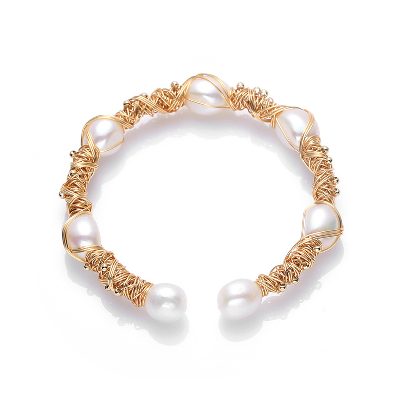 Natural freshwater pearl 14K gold-plated wound bracelet for women, super rice pearl, elegant retro bracelet, high-end accessory pic 15
