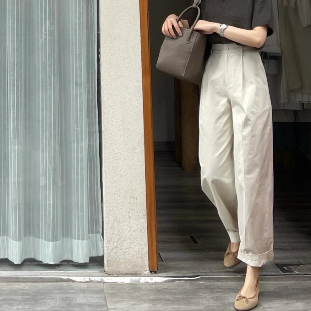 白色休闲高腰窄版直筒阔腿裤女2024夏季新款韩版修身显瘦九分裤子详情4