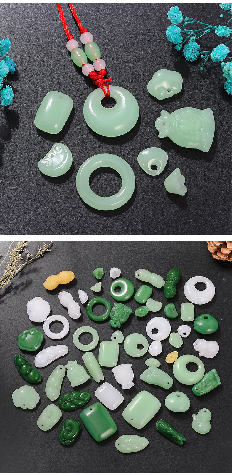 琉璃配件批发 仿玉花生吊坠白玉黄玉小元宝浅绿项链diy手链挂件详情8