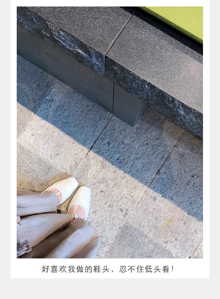 羊皮版葡萄妈同款法式银色方头芭蕾鞋女包头半拖鞋夏外穿粗跟凉拖详情29