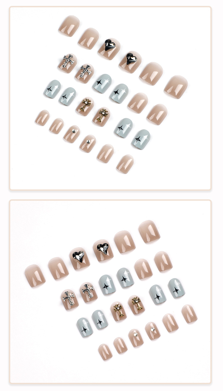 Wearable nail Sweet Cool Kroxin Nail Art Ice Transparent Gray Heart Black and White Starlight Wearable Nail Short style wholesale nail clips pic 6