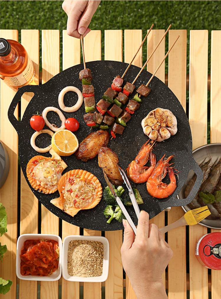 韩式户外烤盘家用麦饭石电磁炉烤肉盘商用不粘锅卡式炉铁板烧烤盘详情15