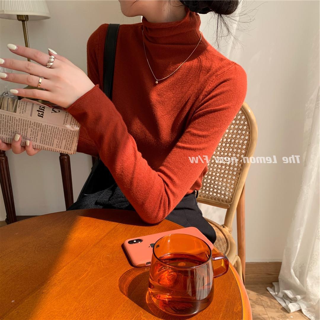 秋冬新款女装高领卷边打底衫糖果色修身保暖基础款仿羊绒衫毛衣女详情60