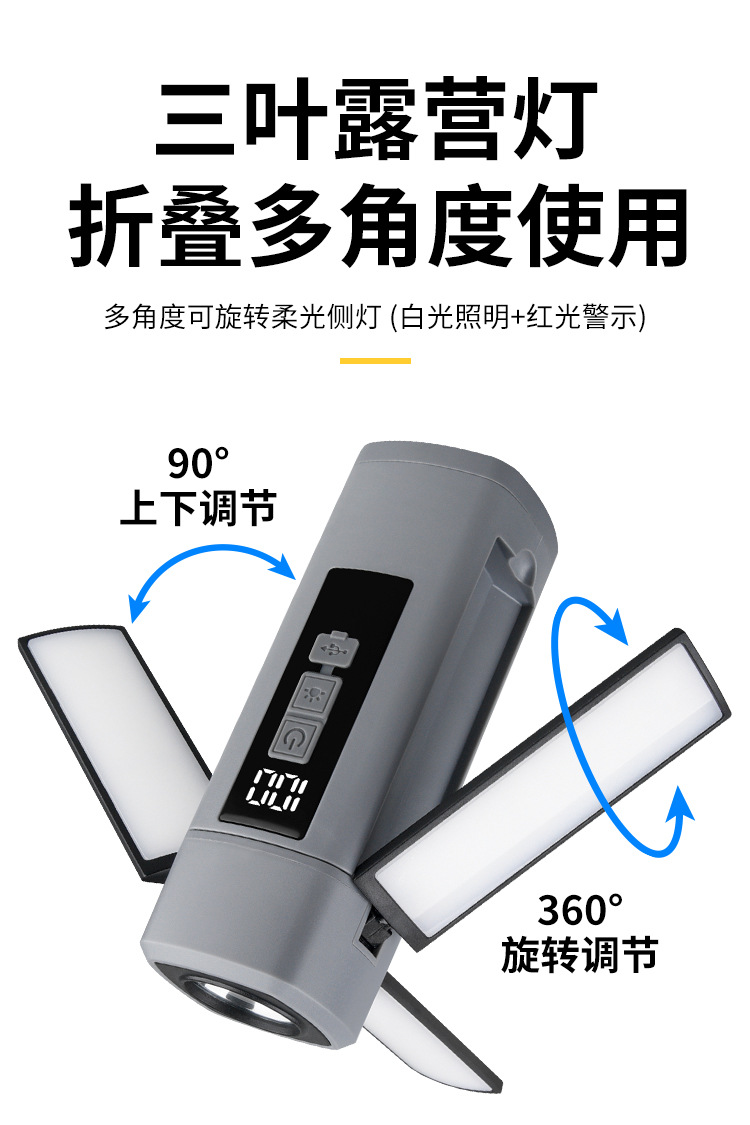 新款户外露营灯 高光LED便携式手电挂灯可折叠家用帐篷灯野营灯详情5