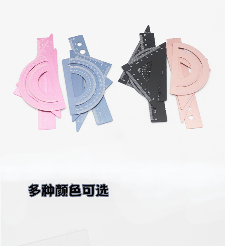 Wholesale of rulers, aluminum alloy set rulers, four-piece set rulers for examination and drawing, laser-engraved rulers, metal rulers, set squares pic 31