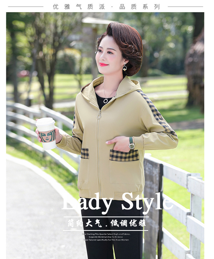 妈妈洋气休闲短款外套中年女式春秋夹克上衣服中老年秋装薄款风衣详情2