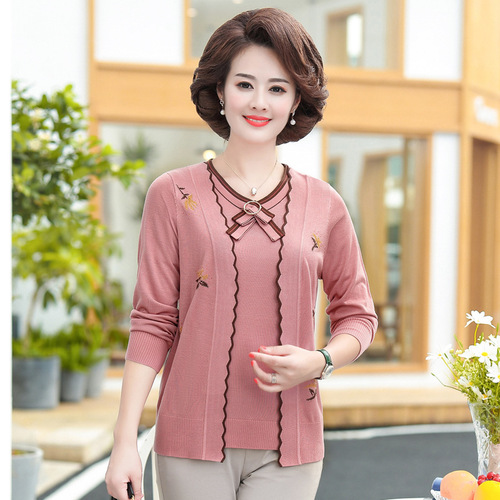 洋气妈妈装夏季短袖翻领T恤中老年人夏装宽松大码时尚印花小衫薄详情31