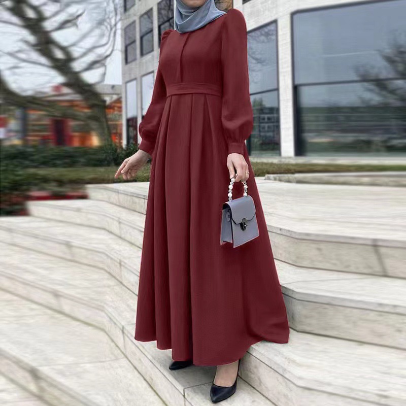 2023时尚春秋新款连衣裙女式泡泡袖纯色背心长袍女士休闲宽松长裙详情16