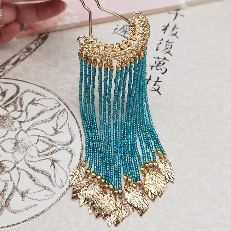 Ancient-style Hanfu with fringed hair, a back-pressing hairpin and headwear, Tang-style noble U-shaped hairpin and hairpin accessories, versatile for daily use pic 6