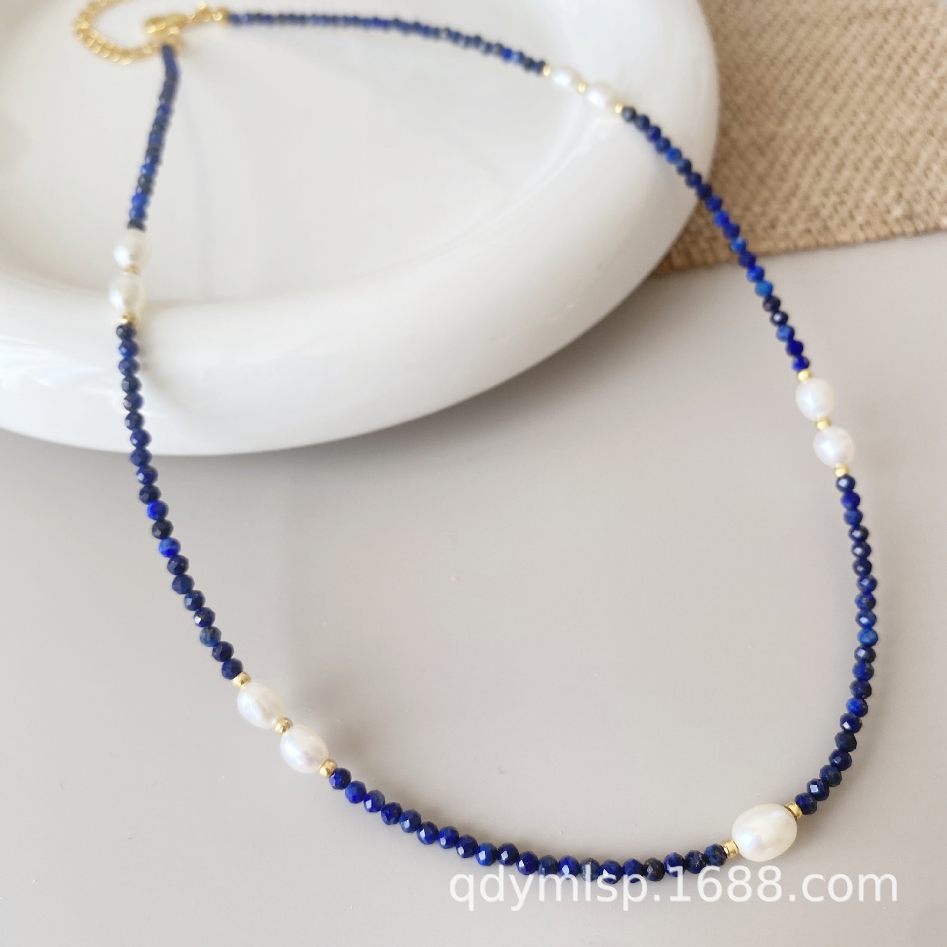 The new Korean version lapis lazuli freshwater pearl necklace is a versatile, high-end, light luxury, simple and fashionable collarbone chain pic 11
