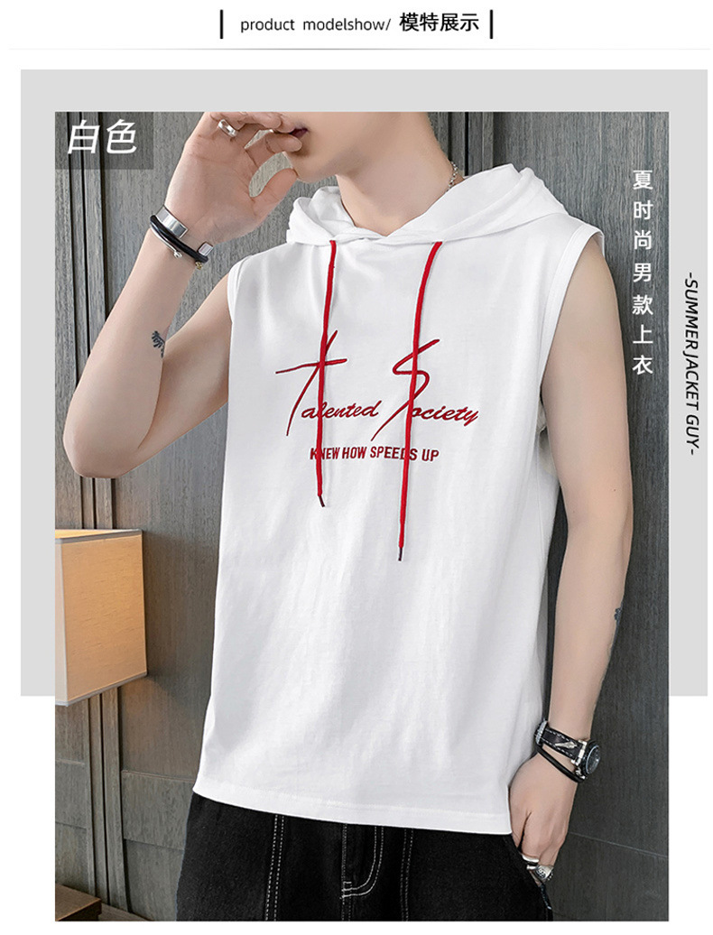 【一件代发】2023夏季新款男士连帽无袖背心韩版纯棉经典百搭坎肩详情28